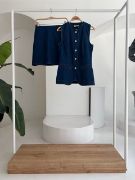 Kolsuz Yelekli Mini Etekli Denim Takım 10164 resmi